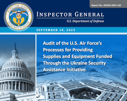 Audit of the U.S. Air Force’s Processes for Providing Supplies and Equipment Funded Through the Ukraine Security Assistance Initiative (Report No. DODIG-2025-162) 

The objective of this audit was to assess the effectiveness of the DoD’s processes for ensuring the quality and timeliness of supplies and equipment provided to the Ukrainian Armed Forces funded through the Ukraine Security Assistance Initiative (USAI).