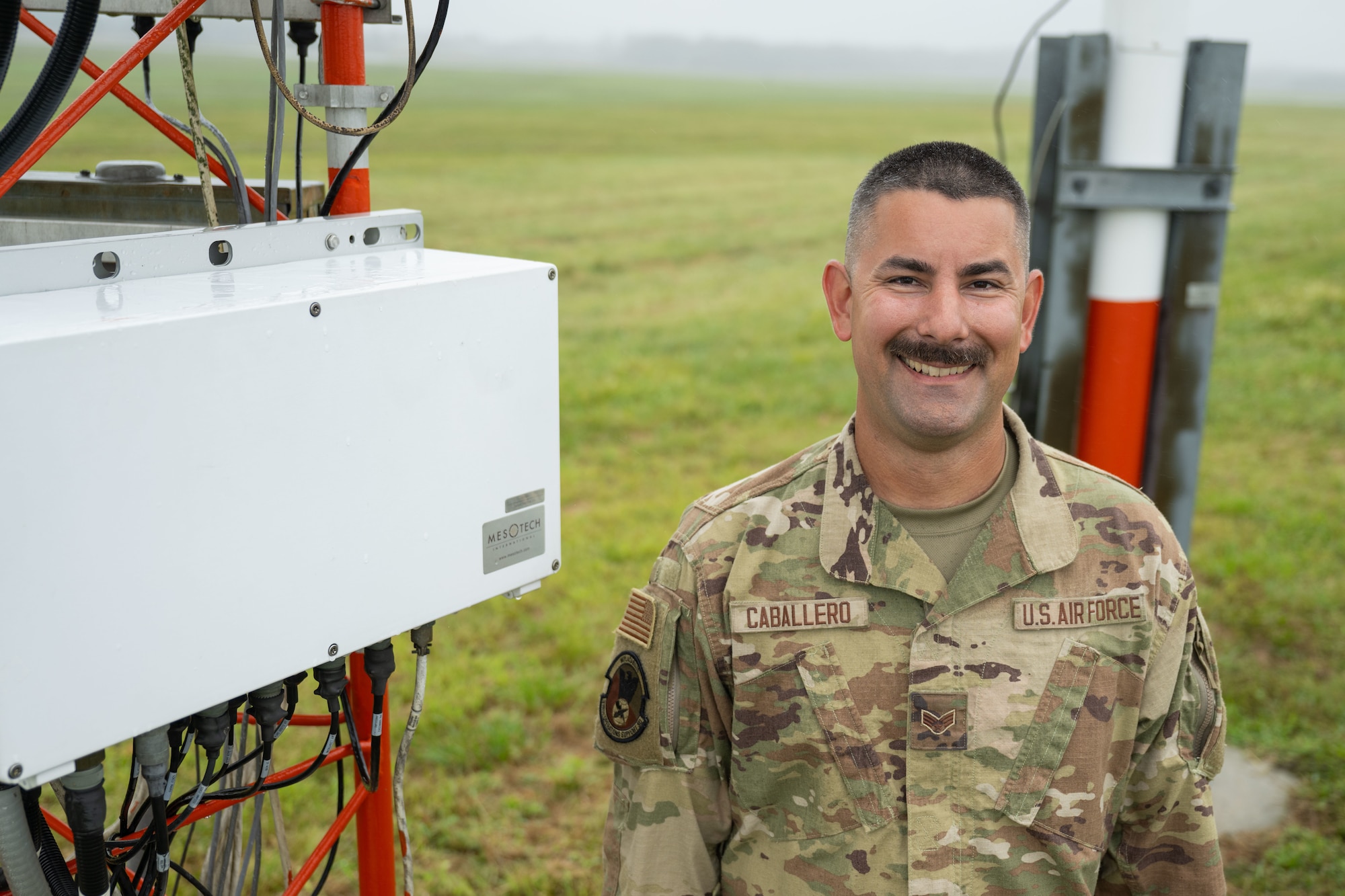 U.S. Air Force Senior Airman Andrew Caballero, 316th Operations Support Squadron radar, airfield and weather systems journeyman, poses for a portrait at Joint Base Andrews, Maryland, Sept. 17, 2025. Caballero’s skillset and understanding of his career earned him September's recognition of Winnin’ like a Griffin.