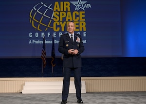 Gen David Allvin gives a speech at the Air, Space and Cyber conference.