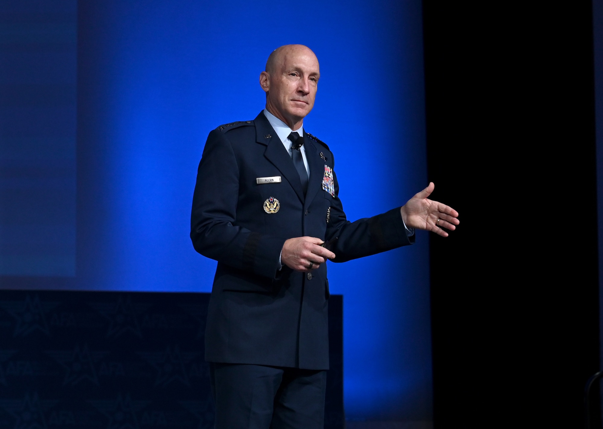Gen David Allvin gives a speech at the Air, Space and Cyber conference.
