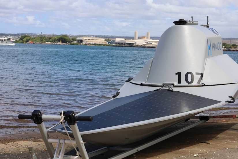 The HavocAI is an autonomous Surface Vessel that is being tested during the xTech Program competition at Ford Island, Hawai'i, Sept. 9, 2025. xTech has partnered with U.S. Army Pacific to identify their key priorities such as watercraft technologies, unexploded ordnances and Electronic warfare. (U.S. Army Photo by Sgt. Samarion Hicks)