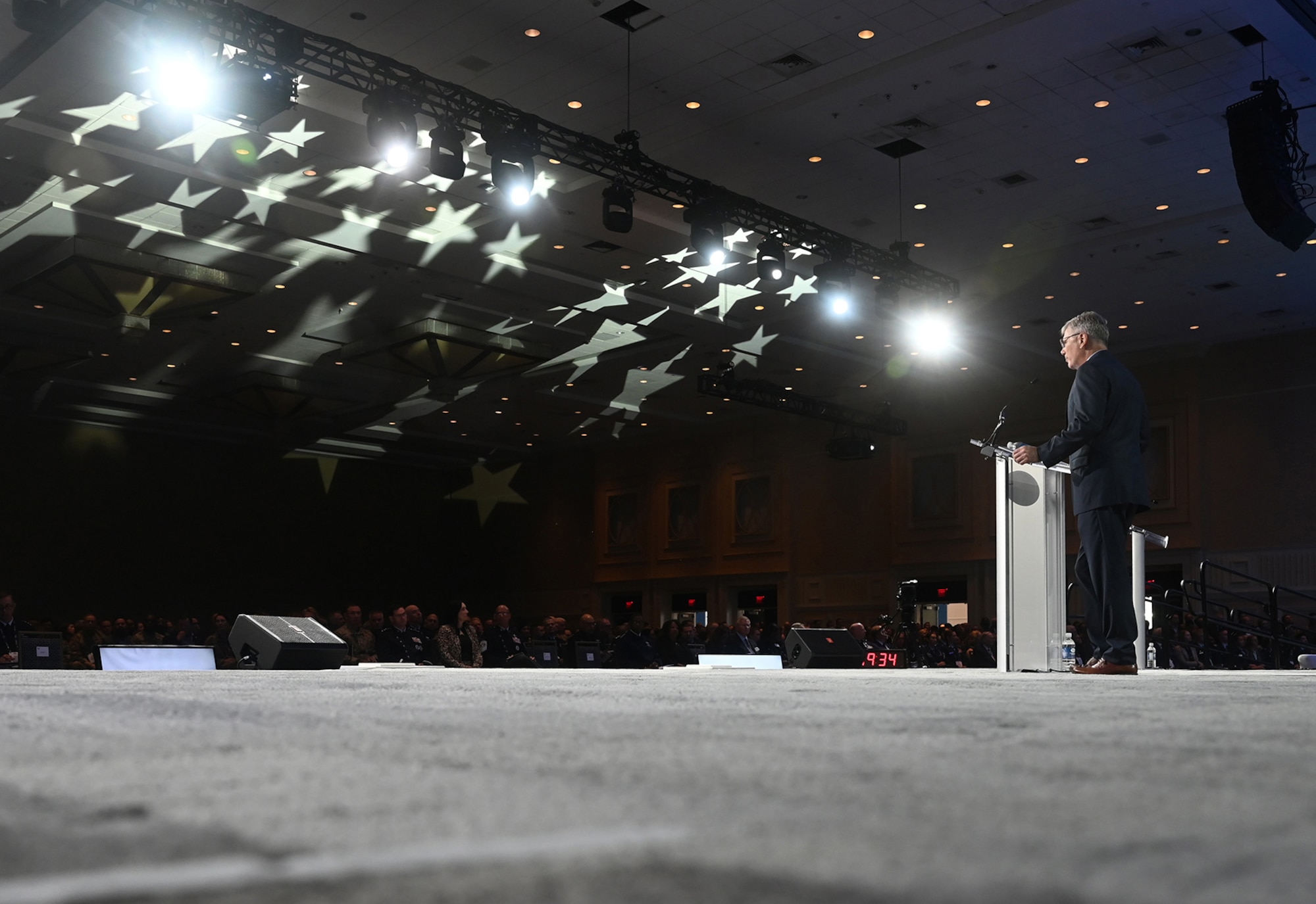 Secretary of the Air Force Troy Meink delivers a keynote address during the 2025 Air, Space and Cyber Conference at National Harbor, Md.
