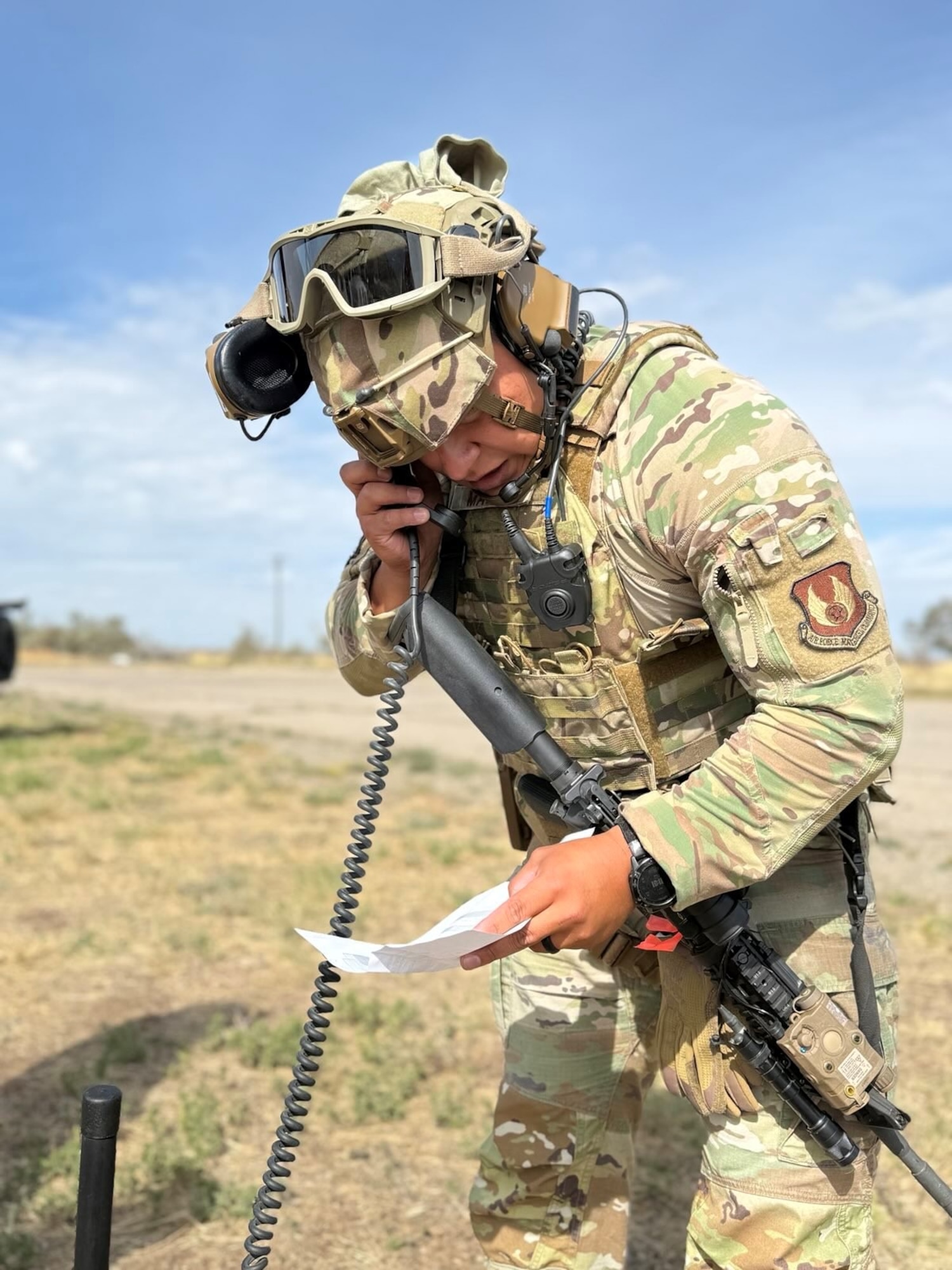 Staff Sgt. Jonathan Matute, 75th Security Forces Squadron, hones his communications skills during a joint exercise between the 75th Air Base Wing and the 305th Rescue Squadron