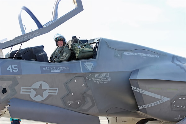 Fleet Readiness Center East (FRCE) F-35 maintenance test pilot Ross Fearon his final F-35B Lightning II flight as an active-duty Marine. Following 20 years of service as a fighter pilot in the Marine Corps, Fearon took on the civilian role of F-35 maintenance test pilot in order to continue serving the nation by helping deliver flight-ready aircraft to the warfighter.