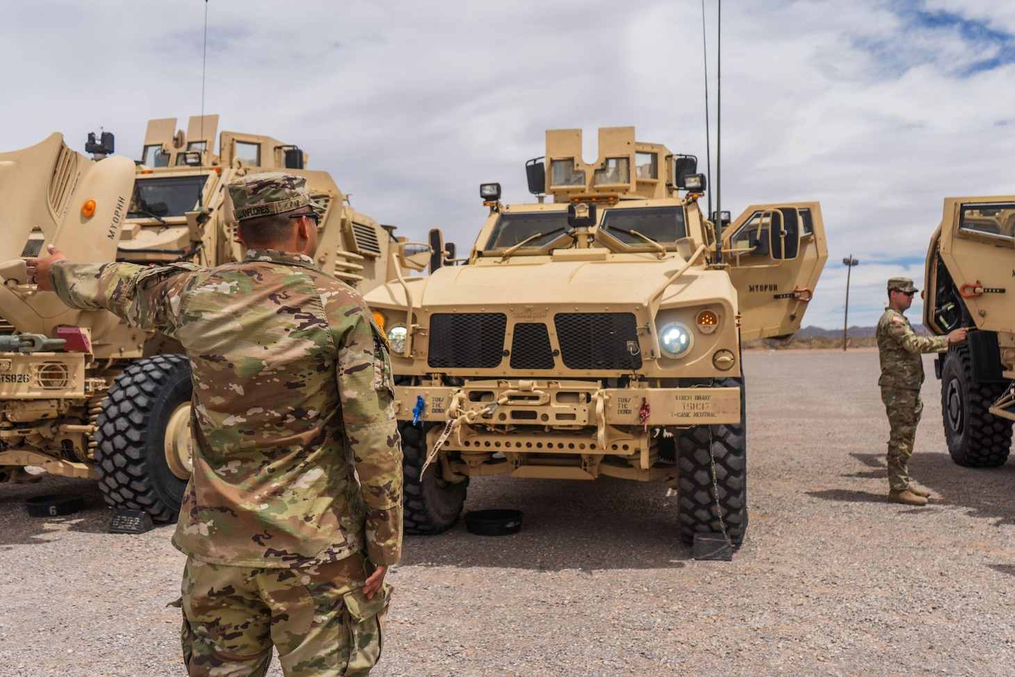 A U.S. Army soldier conducts driver’s training with the Mine-Resistant Ambush Protected (MRAP) vehicle.