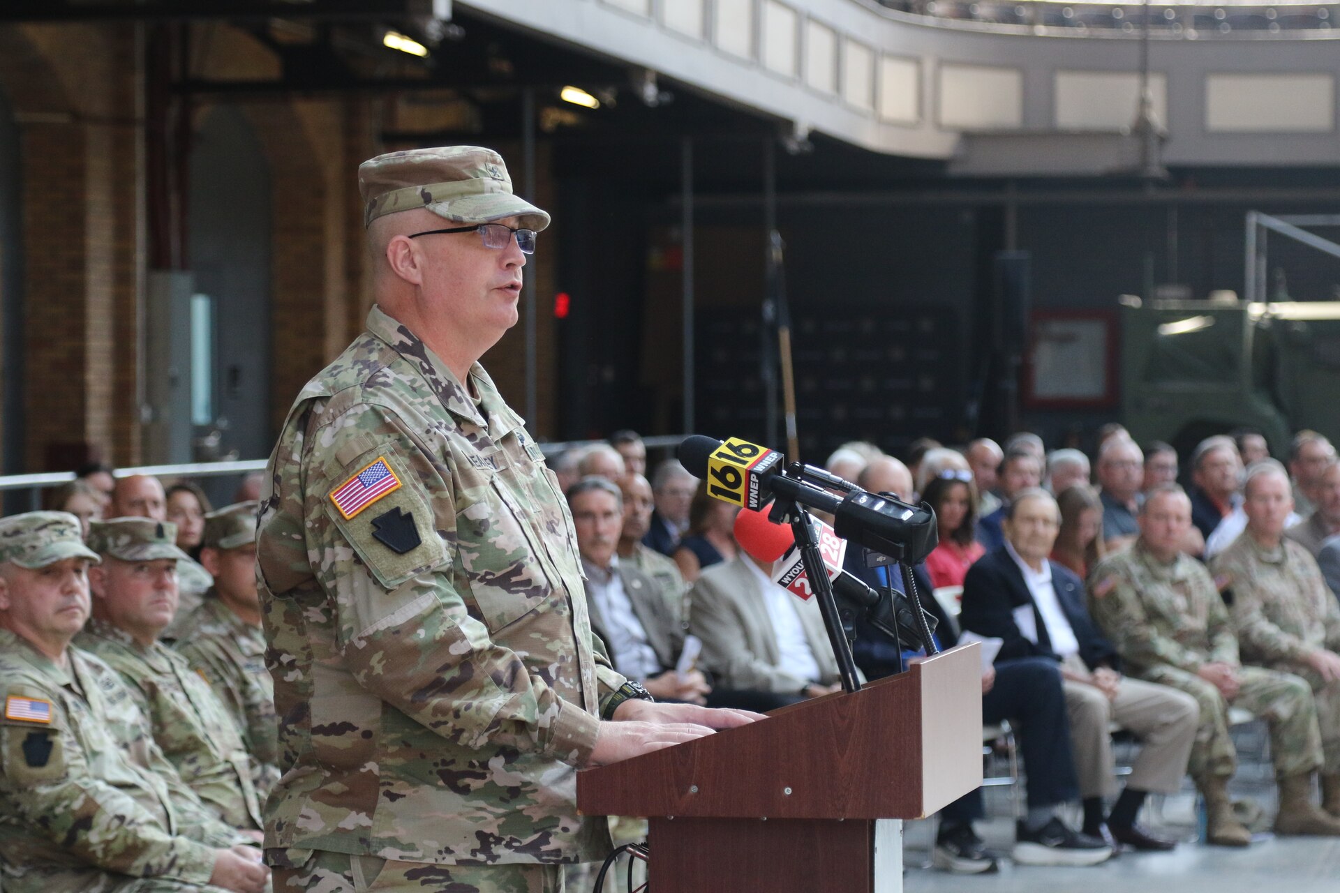 The Pennsylvania Army National Guard held a ceremony at the Kingston Armory in Wilkes-Barre, Pa. Sept. 14, 2025 to mark a significant moment in the organization's history. The 1st Battalion, 109th Field Artillery Regiment, a storied unit dating back to 1775, was deactivated. The Regiment's colors were cased during a time-honored tradition to symbolize the conclusion of its active service. After, the 28th Division Artillery was reactivated, reestablishing a critical component of the 28th Infantry Division's combat power. (U.S. Army National Guard photos by Sgt. 1st Class Shane Smith)