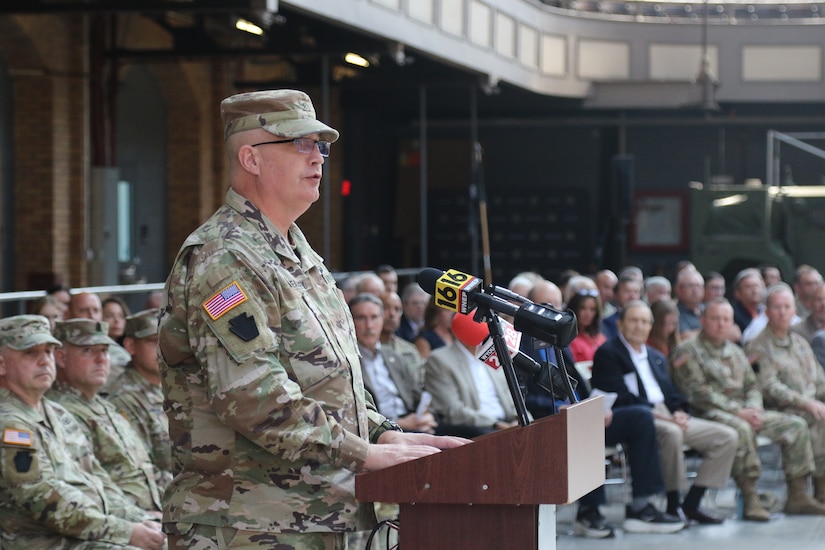 The Pennsylvania Army National Guard held a ceremony at the Kingston Armory in Wilkes-Barre, Pa. Sept. 14, 2025 to mark a significant moment in the organization's history. The 1st Battalion, 109th Field Artillery Regiment, a storied unit dating back to 1775, was deactivated. The Regiment's colors were cased during a time-honored tradition to symbolize the conclusion of its active service. After, the 28th Division Artillery was reactivated, reestablishing a critical component of the 28th Infantry Division's combat power. (U.S. Army National Guard photos by Sgt. 1st Class Shane Smith)