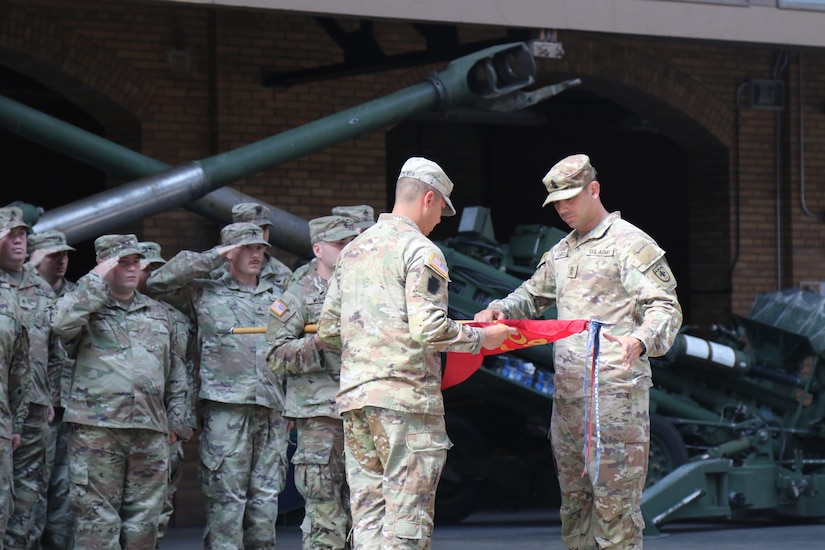 The Pennsylvania Army National Guard held a ceremony at the Kingston Armory in Wilkes-Barre, Pa. Sept. 14, 2025 to mark a significant moment in the organization's history. The 1st Battalion, 109th Field Artillery Regiment, a storied unit dating back to 1775, was deactivated. The Regiment's colors were cased during a time-honored tradition to symbolize the conclusion of its active service. After, the 28th Division Artillery was reactivated, reestablishing a critical component of the 28th Infantry Division's combat power. (U.S. Army National Guard photos by Sgt. 1st Class Shane Smith)