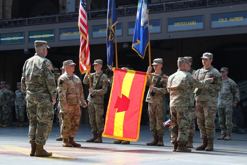 The Pennsylvania Army National Guard held a ceremony at the Kingston Armory in Wilkes-Barre, Pa. Sept. 14, 2025 to mark a significant moment in the organization's history. The 1st Battalion, 109th Field Artillery Regiment, a storied unit dating back to 1775, was deactivated. The Regiment's colors were cased during a time-honored tradition to symbolize the conclusion of its active service. After, the 28th Division Artillery was reactivated, reestablishing a critical component of the 28th Infantry Division's combat power. (U.S. Army National Guard photos by Sgt. 1st Class Shane Smith)