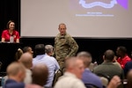 Senior Enlisted Advisor to the National Guard Bureau, John Raines, delivers remarks during the 49th Annual Enlisted Association of the National Guard of Georgia Conference, Sept. 20, 2025, in LaGrange, Ga. The event brings together enlisted leaders, Soldiers, and Airmen to strengthen professional development, mutual support, and advocacy.