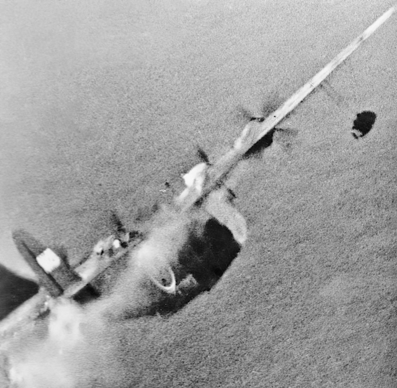 Japan had what was considered to be one of the best flying boats in the Kawanishi Type 2 H8K, which received the Allied code name of “Emily.” Relatively fast for such a large aircraft with a heavy defensive armament, it was still not immune from being shot down by American fighters if placed in the right position. Nevertheless, U.S. Navy PB4Ys claimed their share of Emily kills. This photo, however, shows the demise of an Emily at the hands of a Princeton-based Fighter Squadron (VF) 23 Hellcat pilot on Sept. 8, 1943.