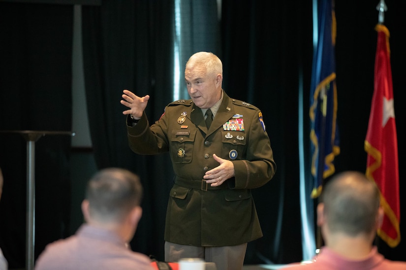 U.S. Army Maj. Gen. Haldane Lamberton, Kentucky’s adjutant general, speaks to participants of the Strategic Broadening Seminar (SBS) at the Kentucky Historical Society, which was hosted by the McConnell Center Civic Education Program, Aug. 28.