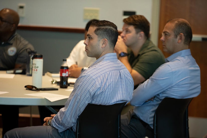 Participants of the Strategic Broadening Seminar (SBS) listen as U.S. Army Maj. Gen Haldane Lamberton, Kentucky’s adjutant general, speaks at the Kentucky Historical Society, Aug. 28.