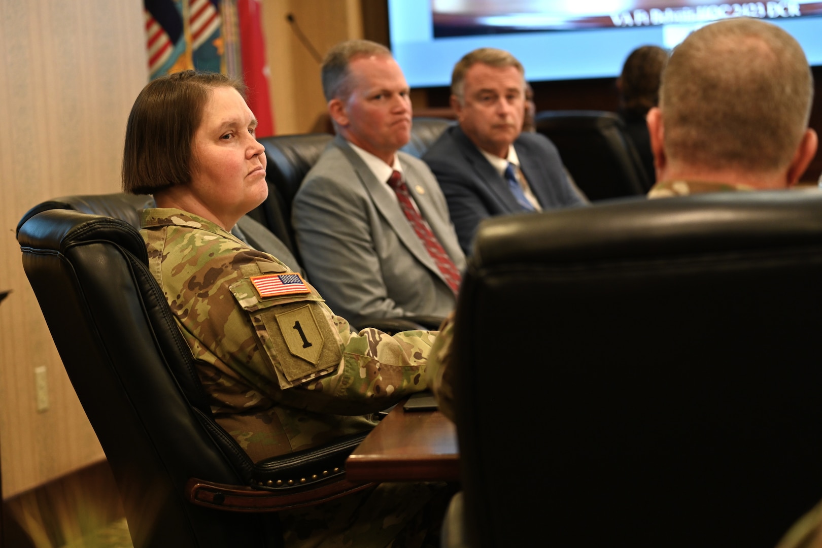 Army Command Sgt. Maj. Petra Carasez, Senior Enlisted Leader, Defense Logistics Agency, participates in the DLA Disposition Services Annual Operating Plan review Sept. 19 at the Hart-Doyle-Inouye Center in Battle Creek, Michigan.