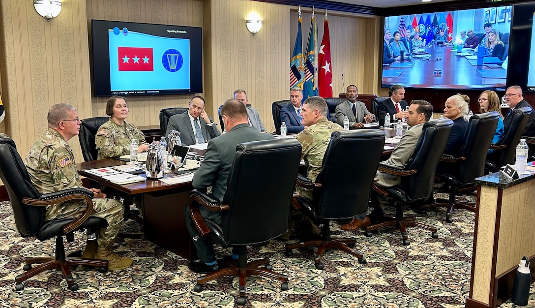 Army Lt. Gen. Mark Simerly (left), director, Defense Logistics Agency, leads the DLA Disposition Services Annual Operating Plan review Sept. 19th, at the Hart-Doyle-Inouye Center in, Battle Creek, Michigan.