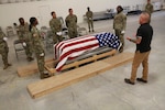 Soldiers assigned to the Virginia Army National Guard Funeral Honors Program provide funeral honors training to active-duty Soldiers assigned to the Joint Base Langley-Eustis-based 7th Transportation Brigade Sept. 3, 2025, at the State Military Reservation in Virginia Beach, Virginia. The MFH Program Soldiers provided two separate, week-long training iterations to two groups of 7th Transportation Brigade Soldiers Aug. 25 – Sept. 5, 2025. The Virginia Guard MFH Program hosts several training courses for Soldiers from around the country throughout the year. The program is composed of four teams located throughout the state which provide funeral details, not just to National Guard Soldiers, but to veterans of the active Army, Army Reserve and Army National Guard. They have performed more than 26,866 funeral services throughout the Commonwealth and average 150 services each month. (U.S. National Guard photo by A.J. Coyne)