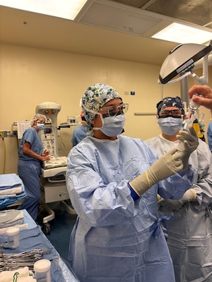Hospital Corpsman 3rd Class Maria Lozano Mungia, a surgical technologist assigned to Naval Medical Readiness and Training Command (NMRTC) Sigonella, draws up local anesthetic using sterile technique before a procedure at the naval hospital. Surgical technologists are vital to Navy Medicine, ensuring safe and effective surgical care, while honing their skills to remain ready for operational deployments. Their expertise supports Sailors, Marines, and their families across Europe, Africa, and the Middle East.