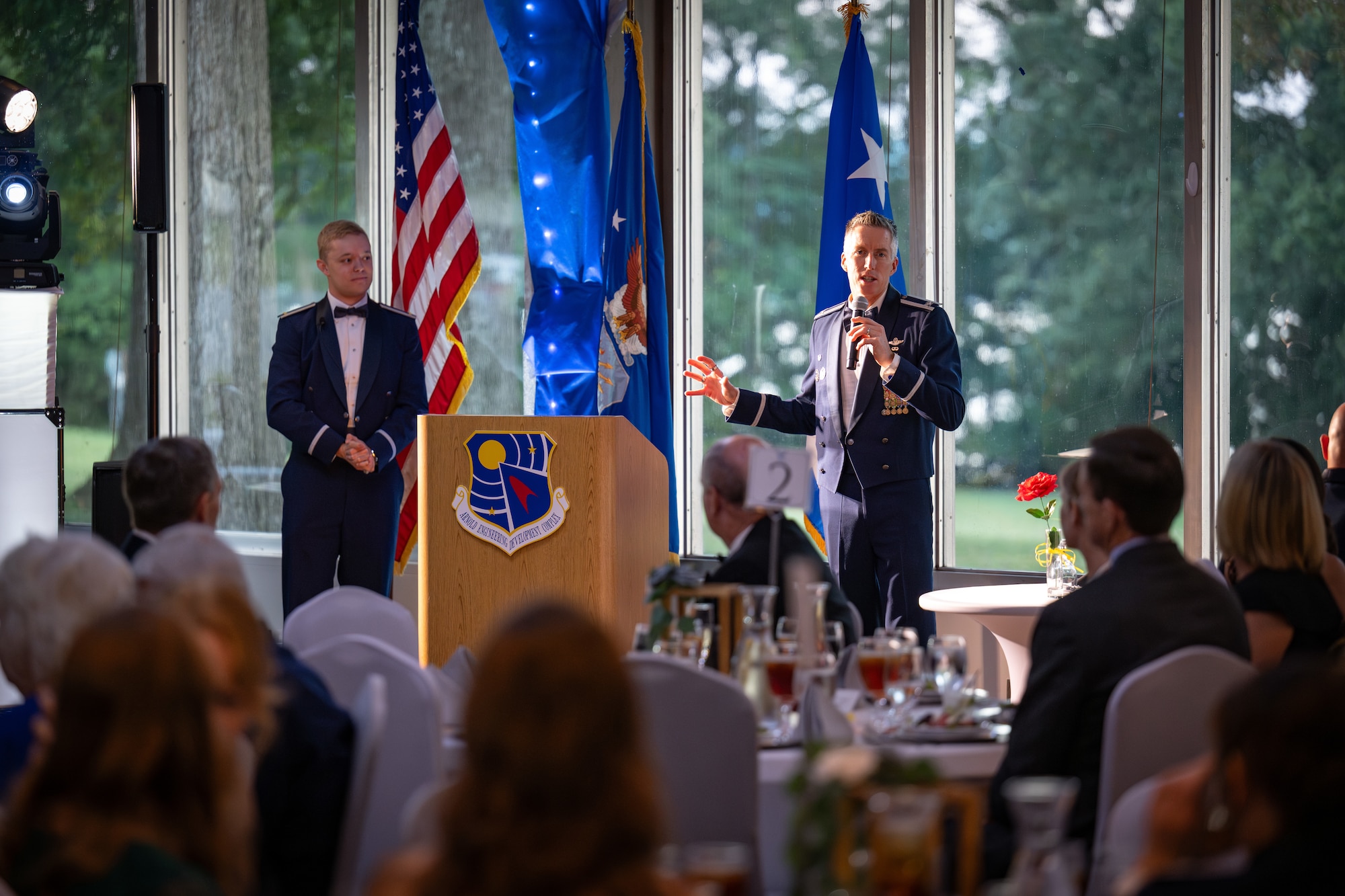 Arnold Engineering Development Complex Commander Col. Grant Mizell welcomes attendees to the 78th Anniversary Air Force Ball at Arnold Lakeside Complex, Arnold Air Force Base, Tenn., Sept. 13, 2025. The ball, hosted by the Arnold AFB Company Grade Officers’ Council, is an annual event held around the birthday of the U.S. Air Force to commemorate Airmen, celebrate service and reflect on the proud heritage of the U.S. Air Force. (Air Force photo by Keith Thornburgh) Disclaimer: The CGOC is a private organization which is not part of the Department of War or any of its components and has no governmental status.