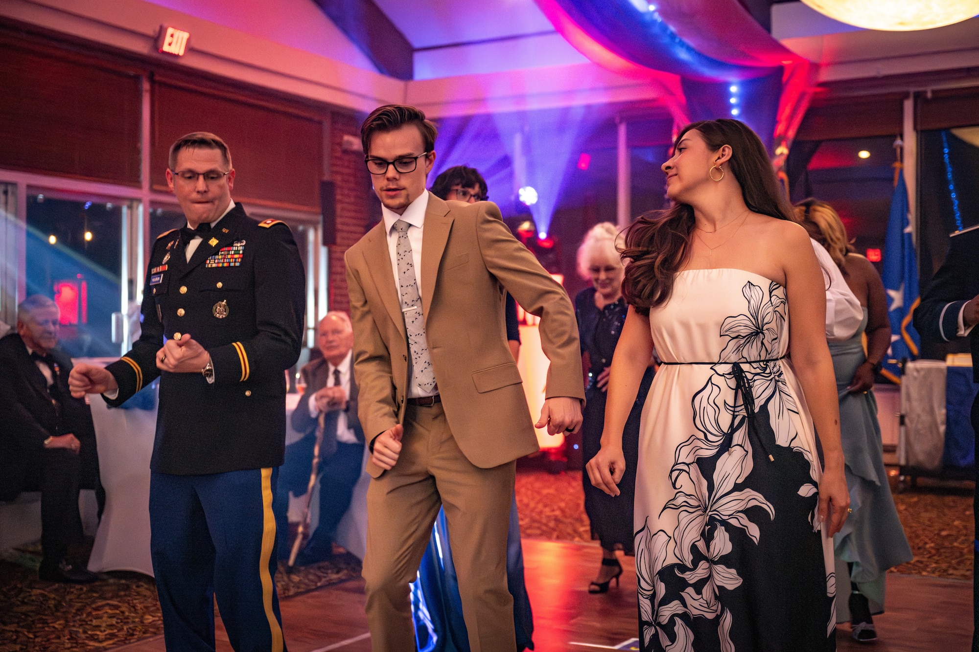 Air Force Ball attendees hit the dance floor during the 78th Anniversary Air Force Ball at Arnold Lakeside Center, Arnold Air Force Base, Tenn., Sept. 13, 2025. The ball, hosted by the Arnold AFB Company Grade Officers’ Council, is an annual event held around the birthday of the U.S. Air Force to commemorate Airmen, celebrate service and reflect on the proud heritage of the U.S. Air Force. (Air Force photo by Keith Thornburgh) Disclaimer: The CGOC is a private organization which is not part of the Department of War or any of its components and has no governmental status.