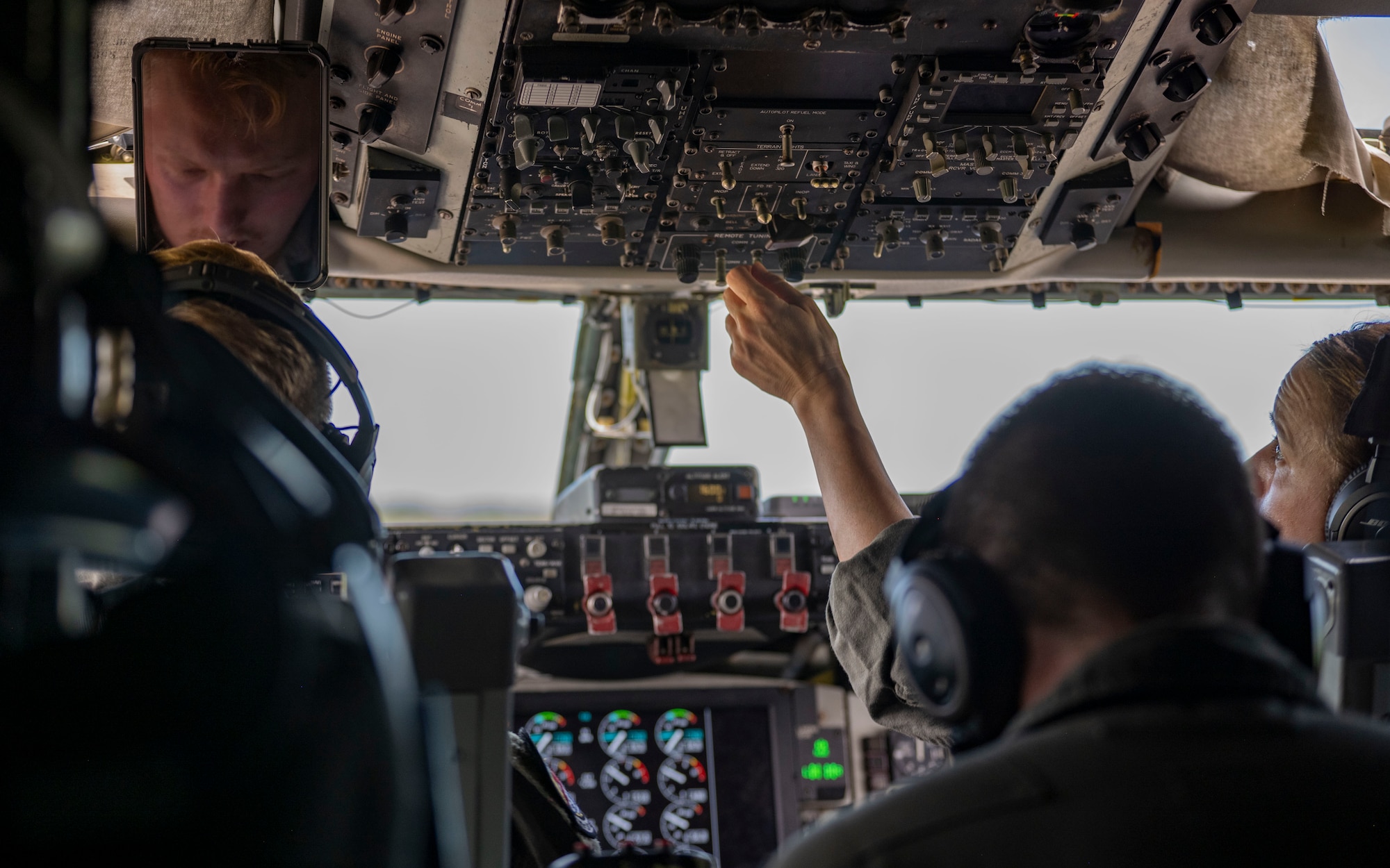 Pilots assigned to the 91st Air Refueling Squadron, perform touch-and-go maneuvers over MacDill Air Force Base, Florida, Sept. 18, 2025. In aviation, touch-and-go’s are aerial circuits that involve aircraft landing on a runway and taking off again without fully stopping. These maneuvers allow pilots to build proficiency during critical phases of flight. (U.S. Air Force photo by Airman 1st Class Monique Stober)