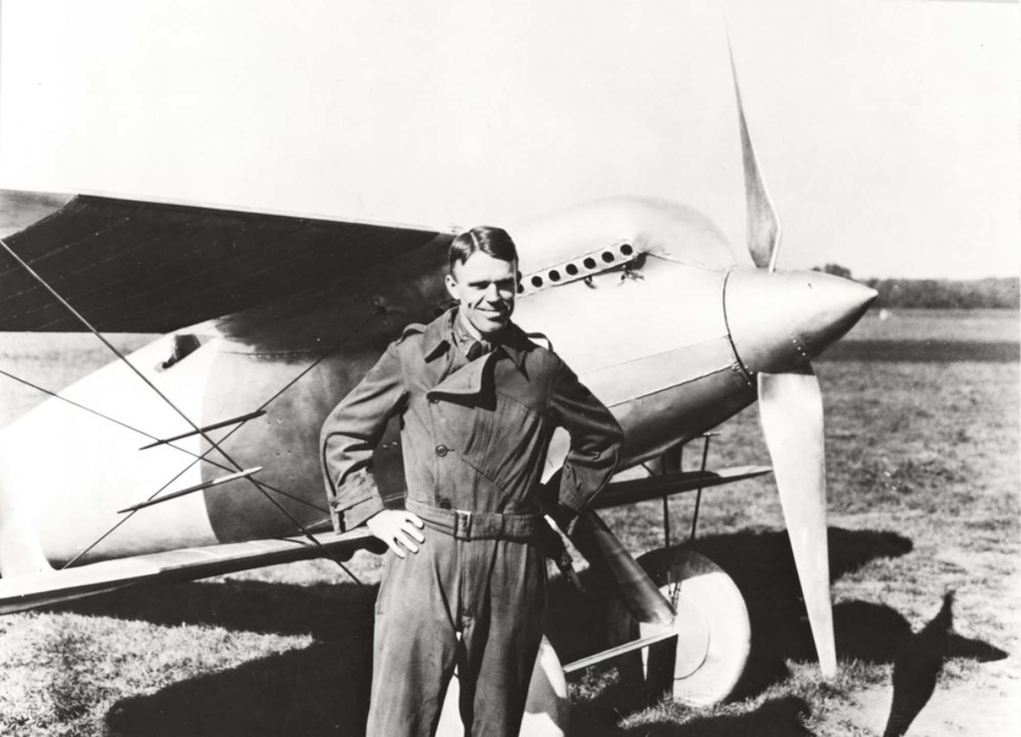 Alexander Pearson, Jr. stands in front of a Curtiss R-8 racing plane. This was the type of aircraft he was flying from McCook Field near Dayton, Ohio that crashed on September 2, 1924, killing him.  Pearson Field in Vancouver, Washington was named in his honor in 1925.  (Mark Davis, via Find a Grave)