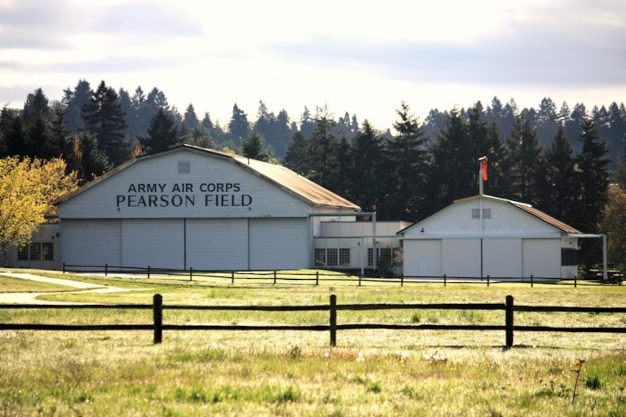 The historic aircraft hangars of Pearson Field now serve as the home of the Pearson Air Museum.  In 1941, Pearson Field was briefly home to the first military aircraft assigned to the new Portland Army Air Base.  (National Park Service)