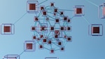 A digital 3D illustration of interconnected cubes, representing a blockchain or network system, with blue connecting lines forming a web-like structure.
