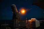 ATLANTIC OCEAN – A Phalanx Close-In Weapon System fires from the U.S. Coast Guard Cutter James (WMSL 754) during a gun exercise in the South Atlantic Ocean, May 18, 2024. James participated in a gun shoot with Brazilian navy frigates Independência (F 44), the União (F 45), and the U.S. Navy USS Porter (DDG 78) in support of Operation Southern Seas 2024. (U.S. Coast Guard photo by Petty Officer 3rd Class Logan Kaczmarek)
