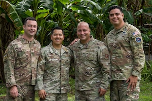 U.S. Air Force Language Enabled Airman Program (LEAP) scholars pose for a group photo during AMISTAD 2025 in La Mesa, Panamá, in September 2025. Their linguistic expertise and cultural knowledge were vital to mission success, allowing providers to focus on patient care. (U.S. Air Force photo by Andrea Jenkins)
