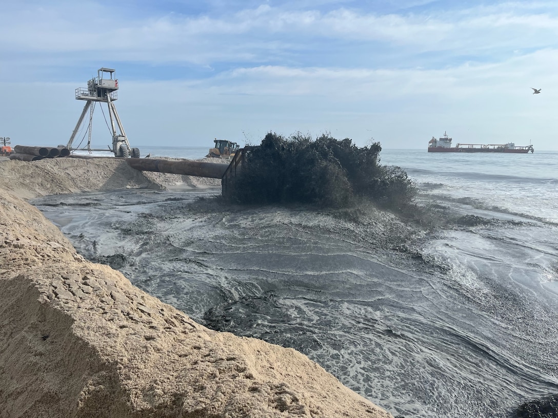 -	The U.S. Army Corps of Engineers Philadelphia District and its contractor Great Lakes Dredge & Dock Company conduct dredging and beachfill operations in Mantoloking, N.J. in September 2025. Work is designed to maintain the dune and berm system and reduce the risk of storm damages to infrastructure (Photo by Bill Cosenza).