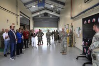 A delegation of more than 20 Lithuanian defense, diplomatic and business officials visited the Unmanned Aircraft Systems facility at Fort Indiantown Gap, Pennsylvania, Sept. 23, 2025, as part of a five-day mission in the United States. Loreta Maskolioviene, Lithuania’s vice-minister of national defense, led the delegation which was received by U.S. Army Maj. Gen. John R. Pippy, Pennsylvania’s adjutant general, and other Guard leaders. (U.S. Army National Guard photo by Zane Craig)