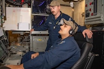 250626-N-DK460-1114 BREMERTON, Wash. (June 26, 2025) – Sonar Technician (Submarines) 2nd Class Thomas Ditizio and Sonar Technician (Submarines) 1st Class Dalton Millerdick observe a control panel aboard the Ohio-class ballistic missile submarine USS Pennsylvania (SSBN 735) June 26, 2025. Commander, Submarine Group (SUBGRU) 9 exercises administrative and operational control authority for assigned submarine commands and units in the Pacific Northwest providing oversight for shipboard training, personnel, supply and material readiness of SSBNs and their crews. SUBGRU-9 is also responsible for nuclear submarines undergoing conversion or overhaul at Puget Sound Naval Shipyard in Bremerton, Washington. SUBGRU-9’s subordinate commands include Submarine Readiness Squadron 31, Submarine Squadrons 17 and 19, eight SSBNs, two SSGNs, and four SSNs homeported in the Pacific Northwest. (U.S. Navy photo by Mass Communication Specialist 2nd Class Gwendelyn L. Ohrazda)