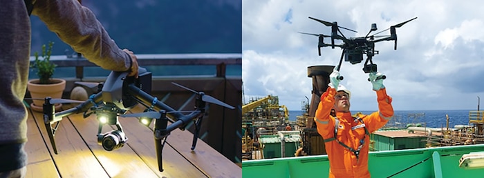 Inspire 2 (on the left) and Matrice 210 (on the right). (Source: https://dronecerto.com.br/blog.)