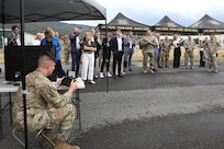 A delegation of more than 20 Lithuanian defense, diplomatic and business officials visited the Unmanned Aircraft Systems facility at Fort Indiantown Gap, Pennsylvania, Sept. 23, 2025, as part of a five-day mission in the United States. Loreta Maskolioviene, Lithuania’s vice-minister of national defense, led the delegation which was received by U.S. Army Maj. Gen. John R. Pippy, Pennsylvania’s adjutant general, and other Guard leaders. (U.S. Army National Guard photo by Zane Craig)
