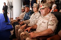 U.S. Marine Corps Brig. Gen. Stephen Lightfoot, center, commander joint task force - crisis response for exercise BRIGHT STAR 25, attends a combined arms live-fire exercise during BRIGHT STAR 25 at Mohamed Naguib Military Base (MNMB), Egypt, Sept. 9, 2025.