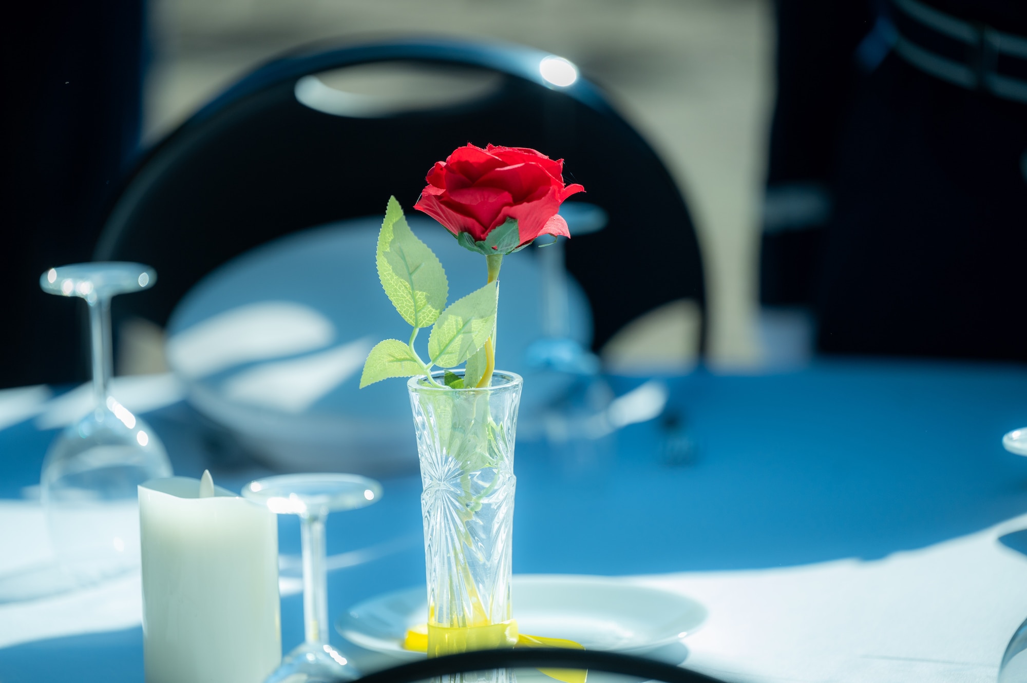 A POW/MIA remembrance table display is set for a ceremony