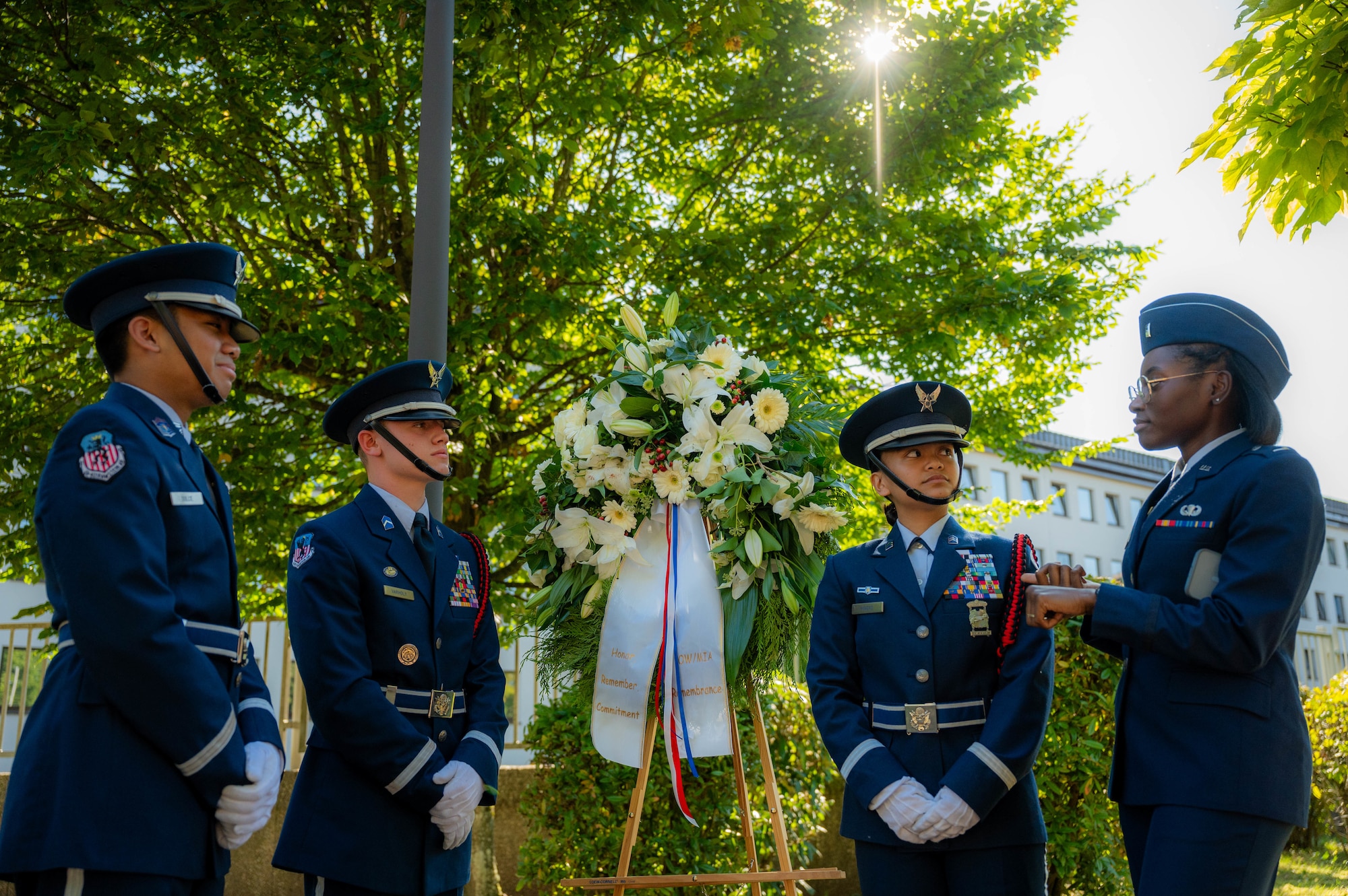 Air Force Junior Reserve Officers' Training Corps cadets prepare for the wreath laying ceremony