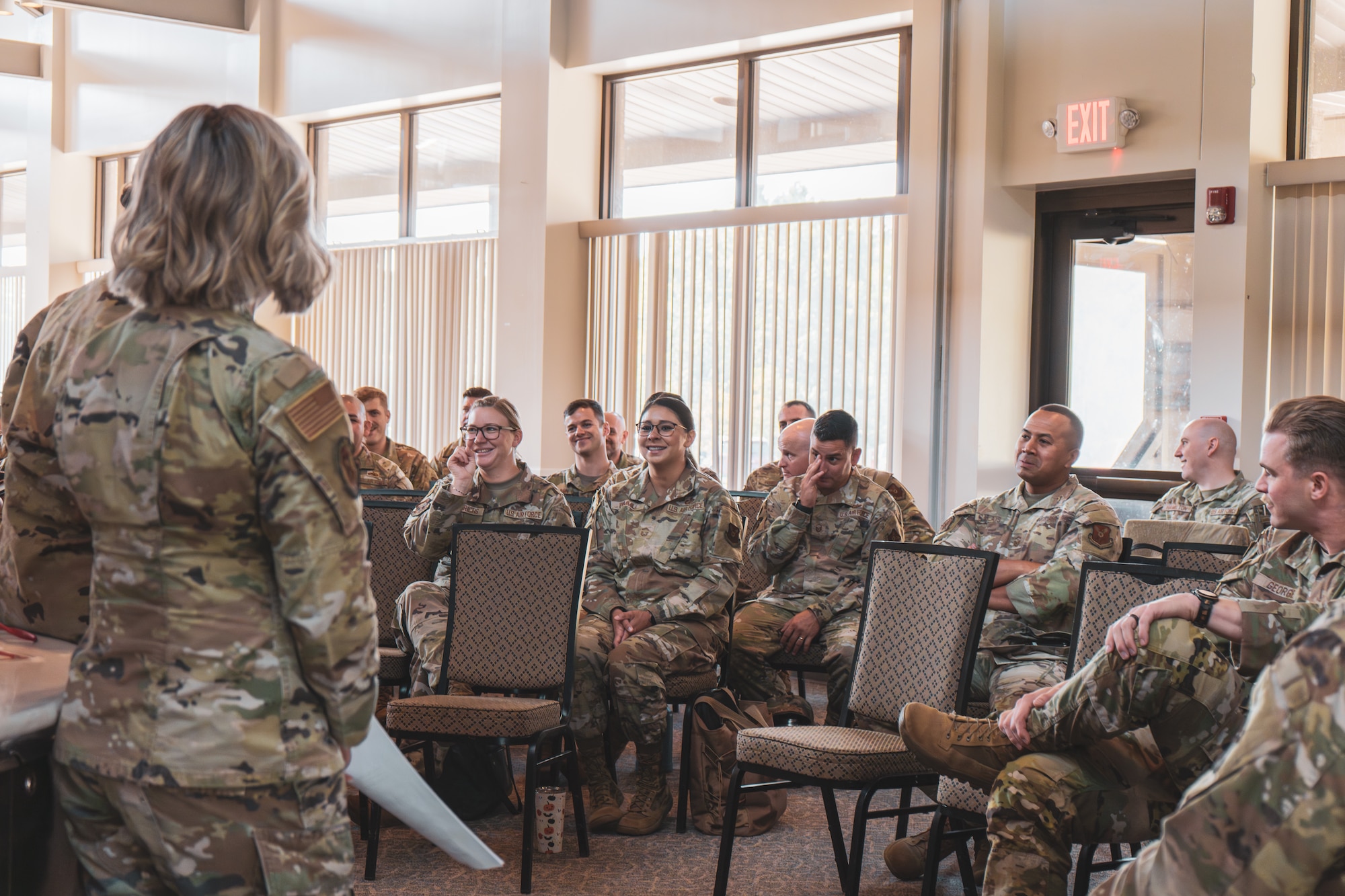 Master sergeant selects listen during a lesson in the Senior Noncommissioned Officer Induction Course at Whiteman Air Force Base, Missouri, Sept. 10, 2025. The two-week course prepared newly promoted senior NCOs with leadership tools, networking opportunities and professional development as they transition into their new roles.