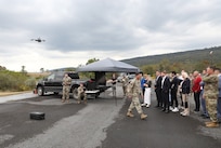 A delegation of more than 20 Lithuanian defense, diplomatic and business officials visited the Unmanned Aircraft Systems facility at Fort Indiantown Gap, Pennsylvania, Sept. 23, 2025, as part of a five-day mission in the United States.