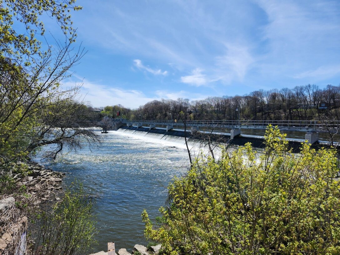 Wide view of the Upper Appleton Dam located on the Fox River managed by the USACE, Chicago District. Photo by DJ Unger