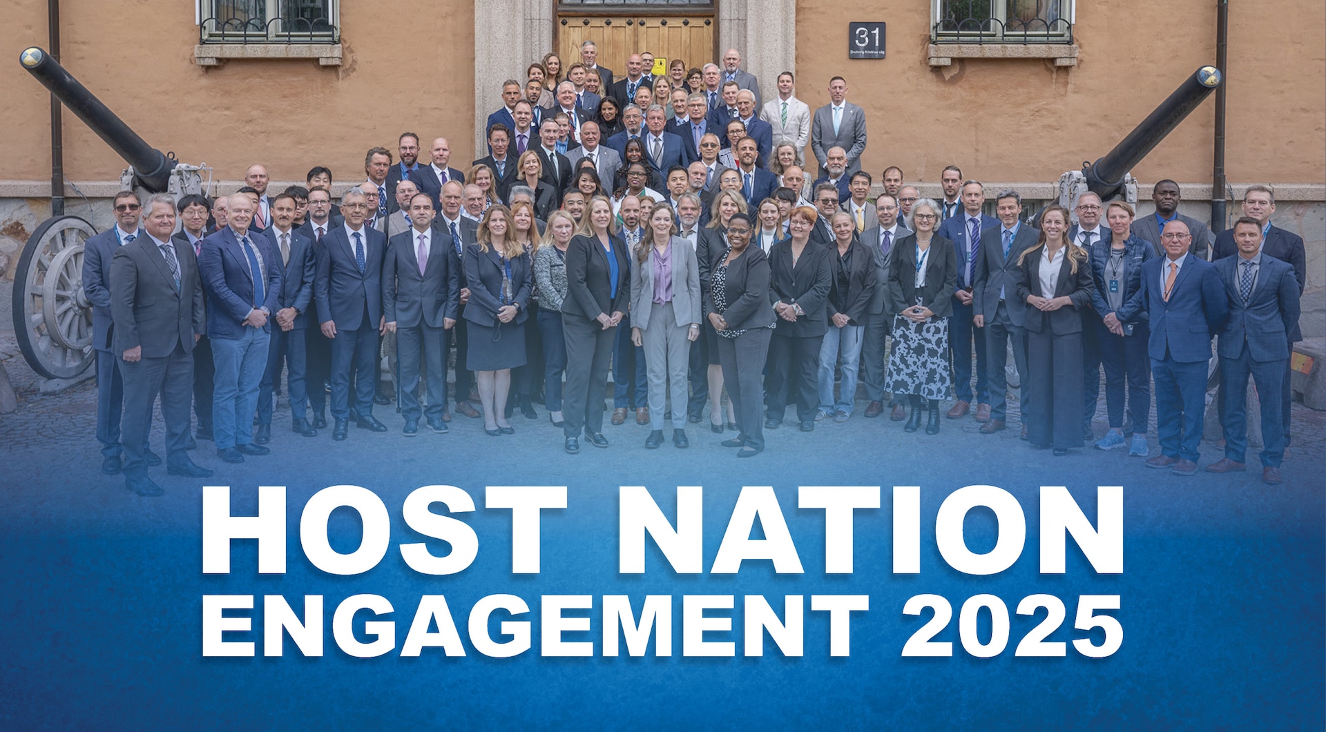 Photo of a group of people with text that reads Host Nation Engagement 2025.