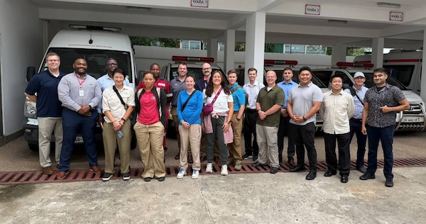ACCRA, Ghana (Aug. 4, 2025) Instructors and participants with Navy Medicine’s Military Tropical Medicine (MTM) course pose at the West Africa Rescue Association (WARA) Hospital. Naval Medical Research Unit (NAMRU) EURAFCENT provides annual instruction at and support to the MTM course. NAMRU EURAFCENT, part of Navy Medicine Research & Development, conducts research, surveillance and studies of vaccines, therapeutic agents, diagnostic assays, and vector control measures in the EUCOM, AFRICOM and CENTCOM Areas of Responsibility to better prevent and treat infectious diseases in support of Navy, Marine Corps and joint U.S. warfighter health, readiness, and lethality. (Courtesy photo/Released)