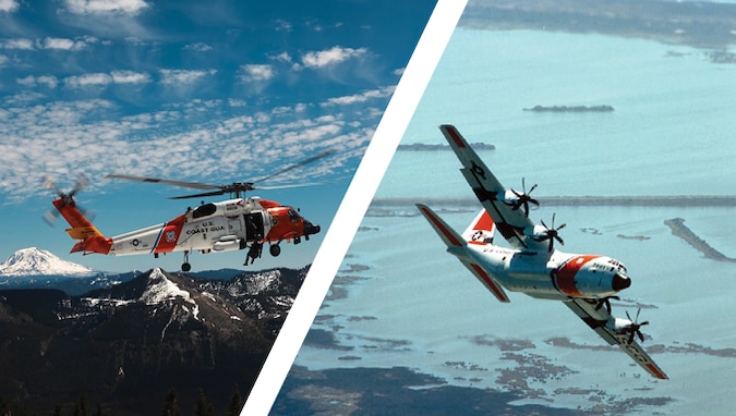 The Coast Guard recently completed contract actions aimed at accelerating delivery of new MH-60 medium-range recovery helicopters and HC-130J long-range surveillance aircraft as funded in the One Big Beautiful Bill Act. U.S. Coast Guard photos.