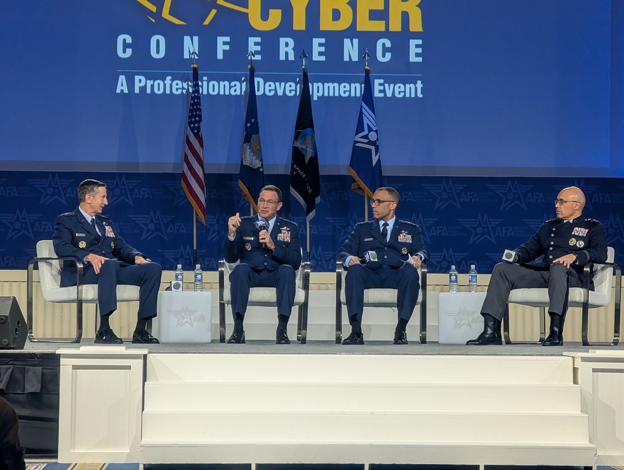 Gen. Johnny Lamontagne, Air Mobility Command commander, speaks during the Air, Space, and Cyber Conference Sept. 24, 2025, in National Harbor, Maryland. Lamontagne spoke on the topic of exercising at scale along side fellow panelists Gen. Kevin Schneider, Gen. Adrian Spain, and Lt. Gen. David Miller Jr. (Courtesy photo)