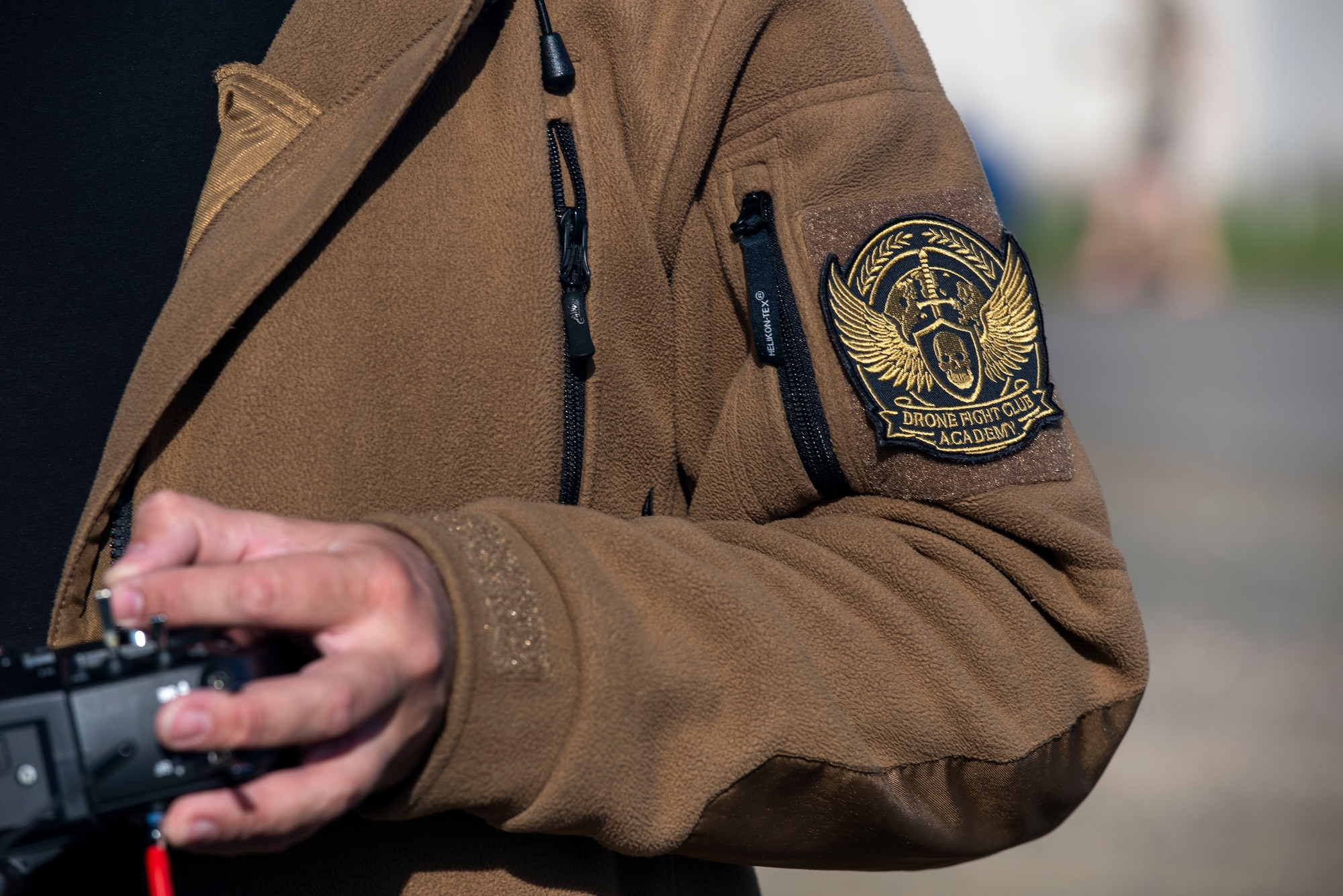 A close-up of the patch of a civilian drone operator during an operational utility assessment on Sept. 4, 2025.