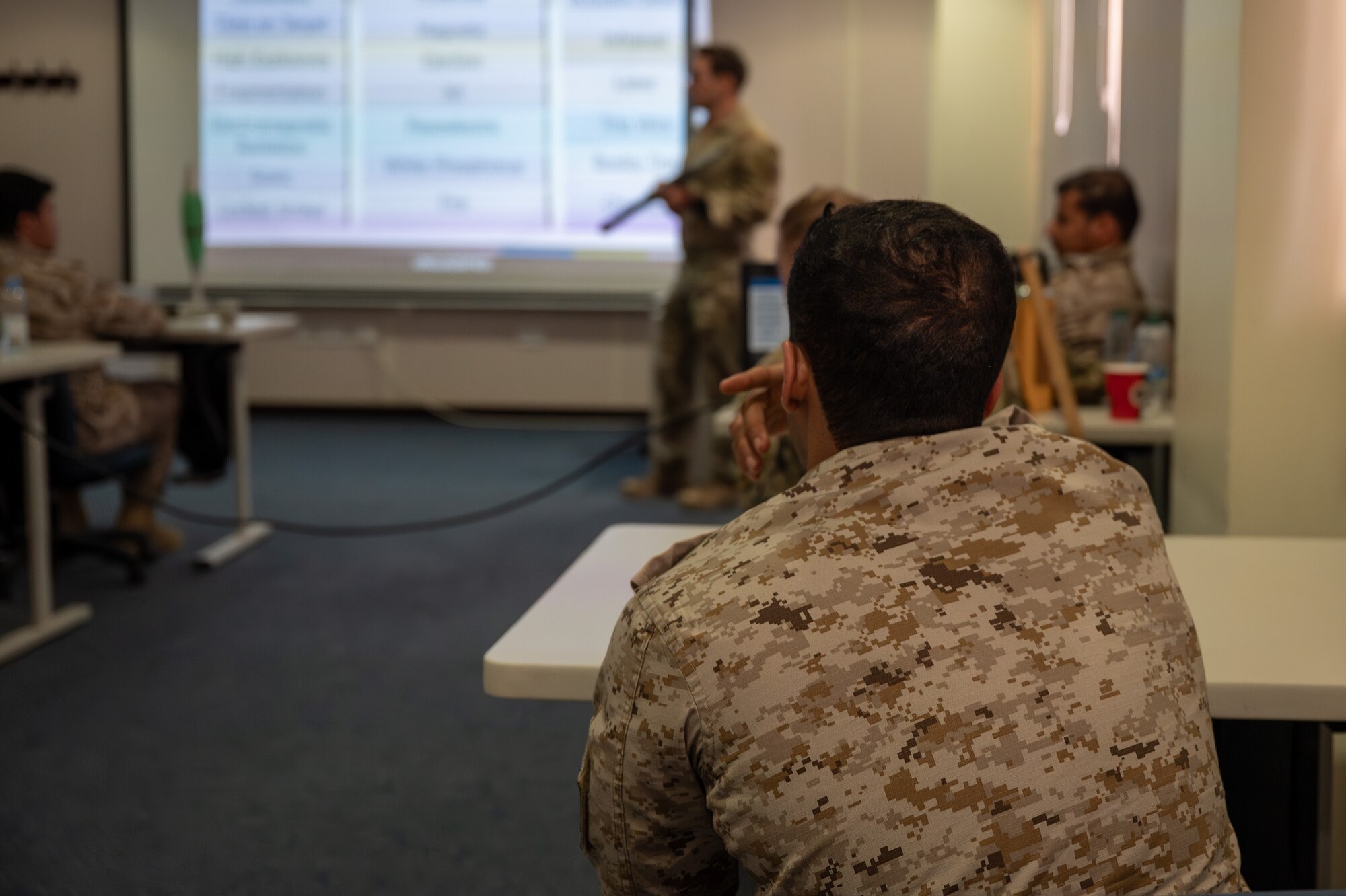 RSAF service member listens to a USAF lecture