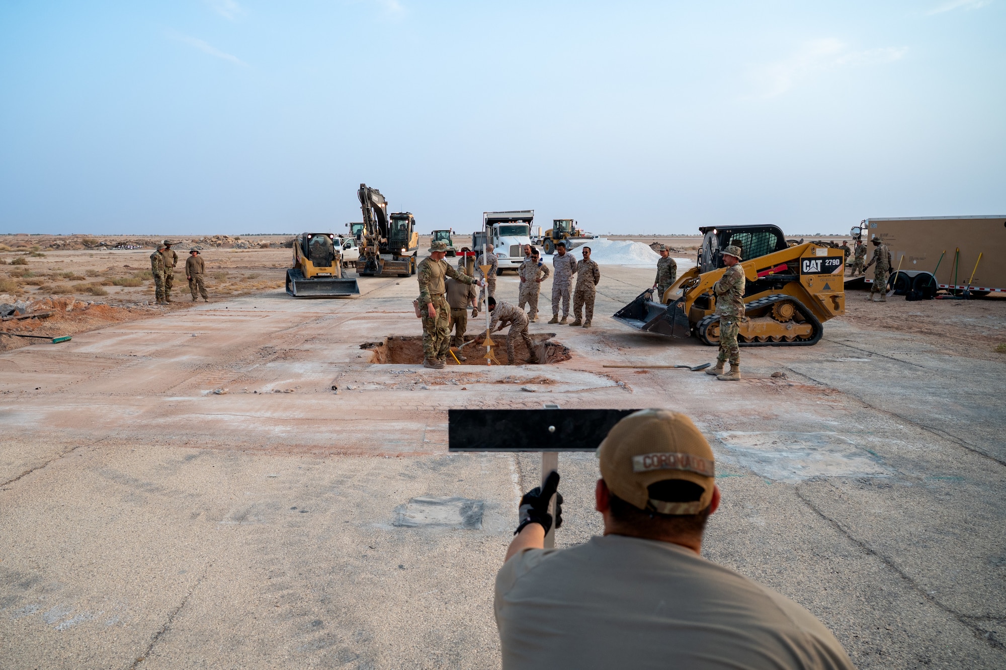 USAF Airman holds a T stand