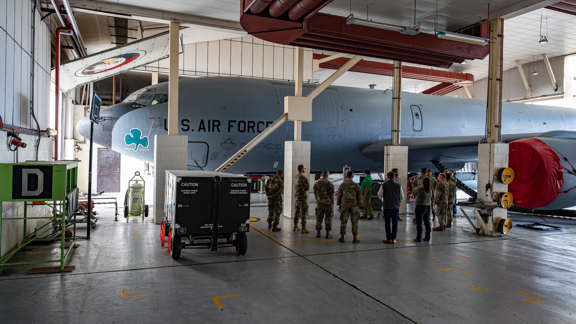 A group gathers next to a KC-135 Stratotanker from the 100th Air Refueling Wing during a demonstration of the Integrated Respirator Information System (IRIS) at RAF Mildenhall, England, Sept. 2, 2025.