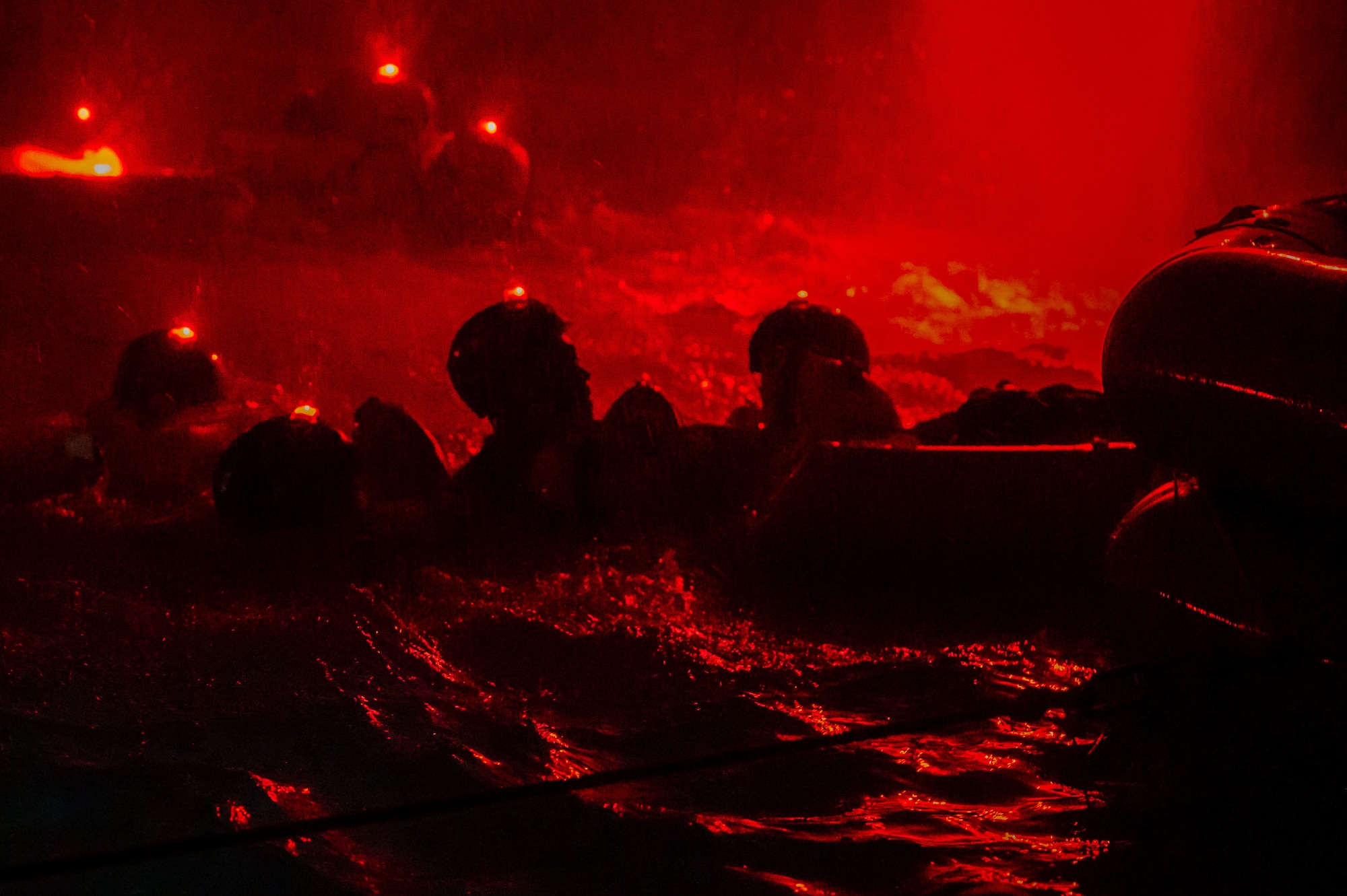 Airmen assigned to the 100th Air Refueling Wing, 48th Fighter Wing, and 352nd Special Operations Wing, participate in Survival, Evasion, Resistance, and Escape training at the East Coast Environmental Pool, Lowestoft, United Kingdom, Sept. 12, 2025.