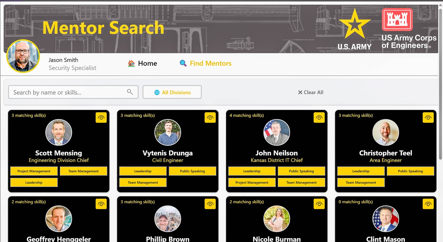 Screenshot of mentorship webpage